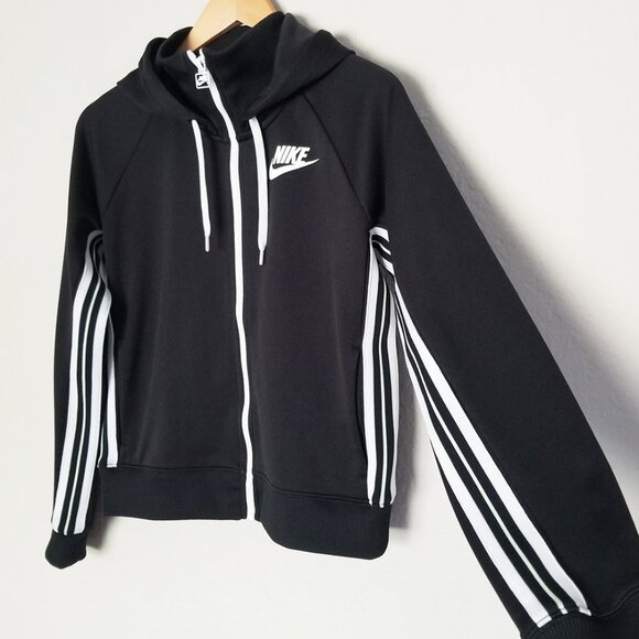 NIKE Sportswear Striped Front Zip Black Tracksuit Hoodie Women's Size S Jacket - Picture 6 of 16